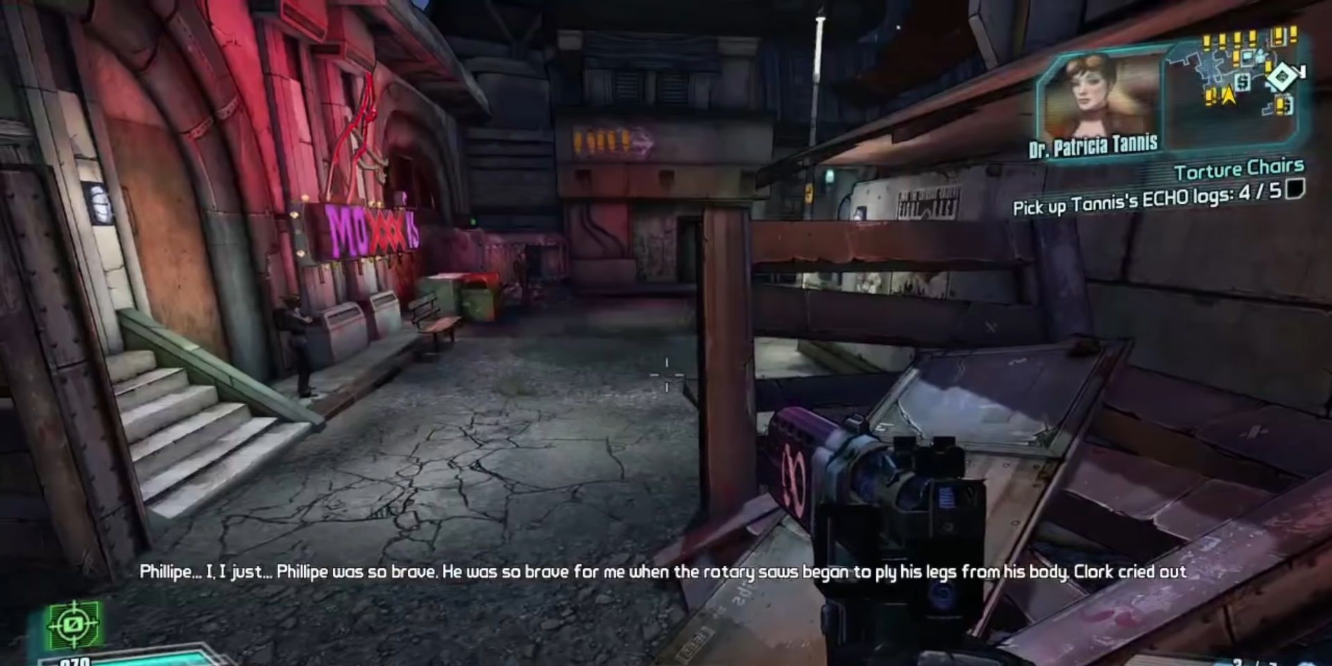 Borderlands - Patricia says how brave her chair - Phillipe - was when it was being tortured