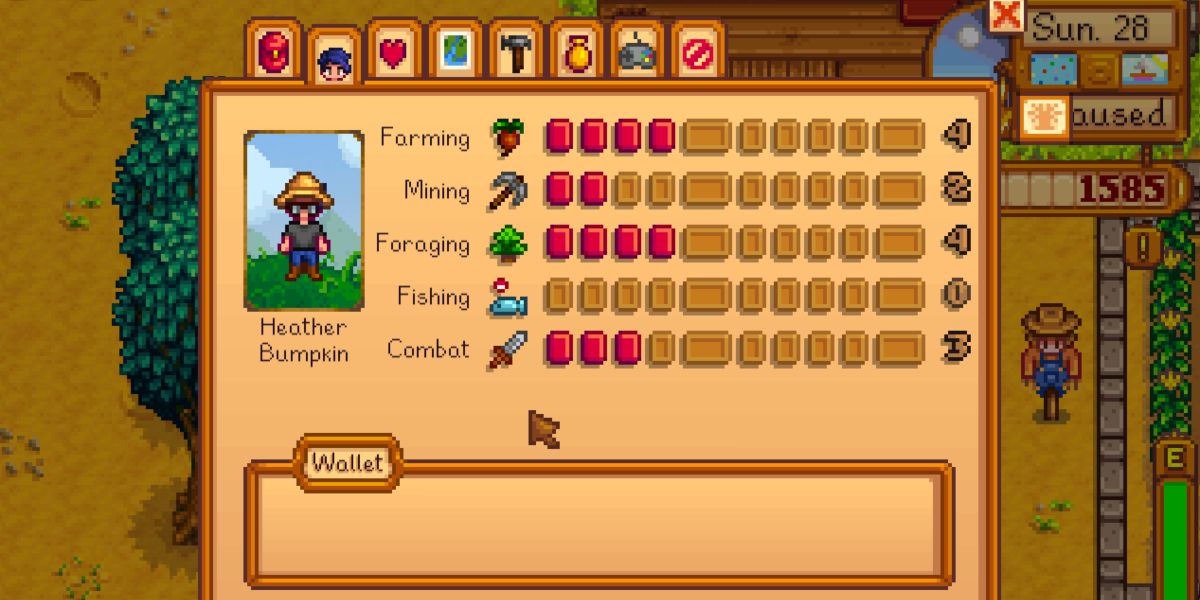 A view of a player's skill tree in Stardew Valley