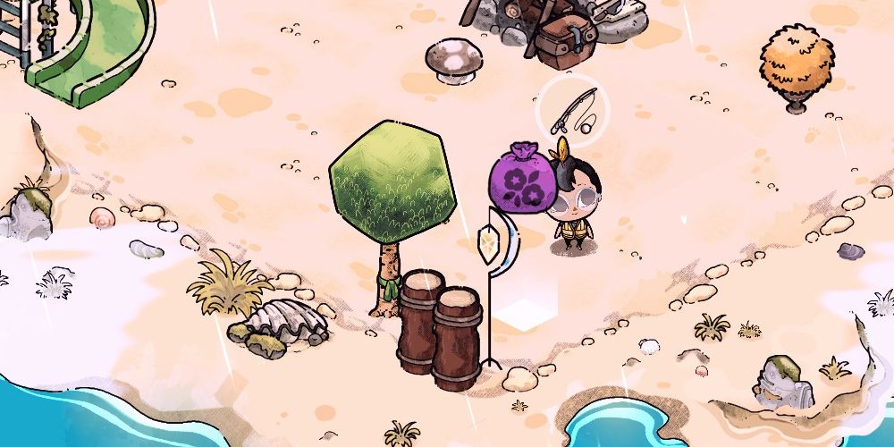cozy grove placing flowering bush at beach camp