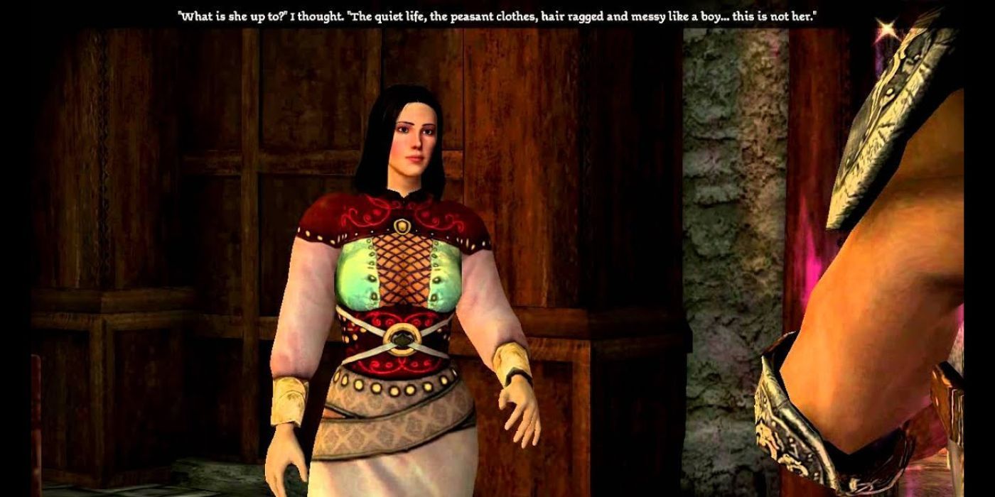 Marjolaine talks to the party as she is confronted by the Warden and Leliana