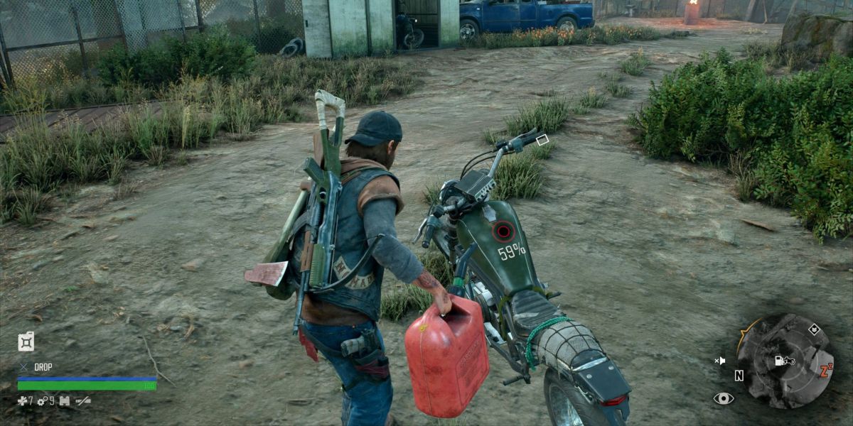 Deacon refuels his bike.