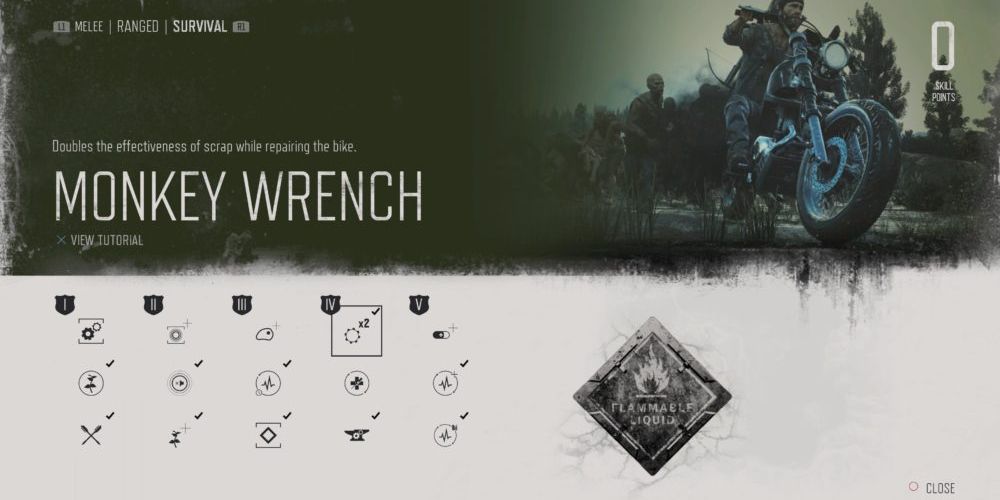 The monkey wrench skill in the survival skill tree in Days Gone.