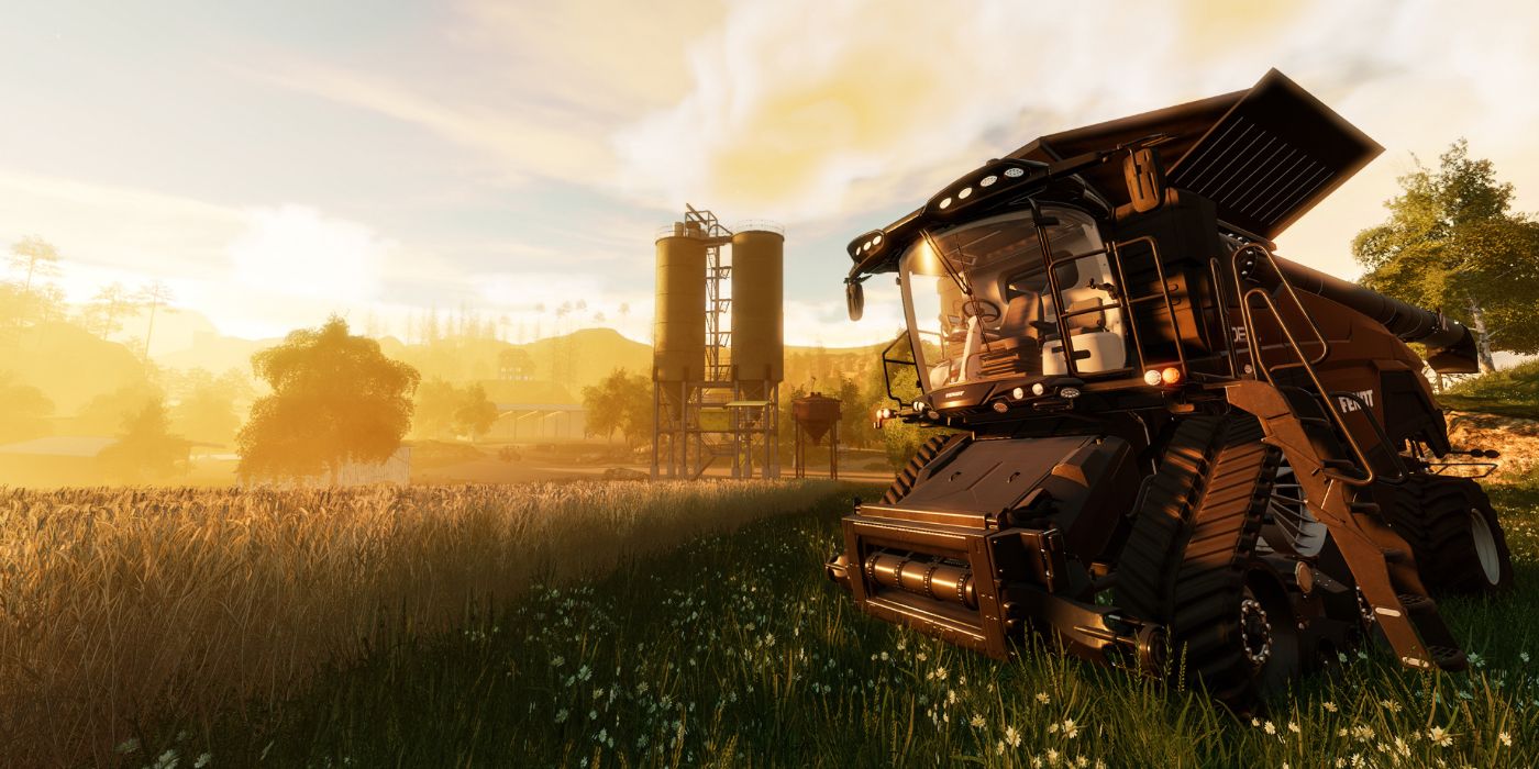 Farming Simulator 19 promotional image of a harvester