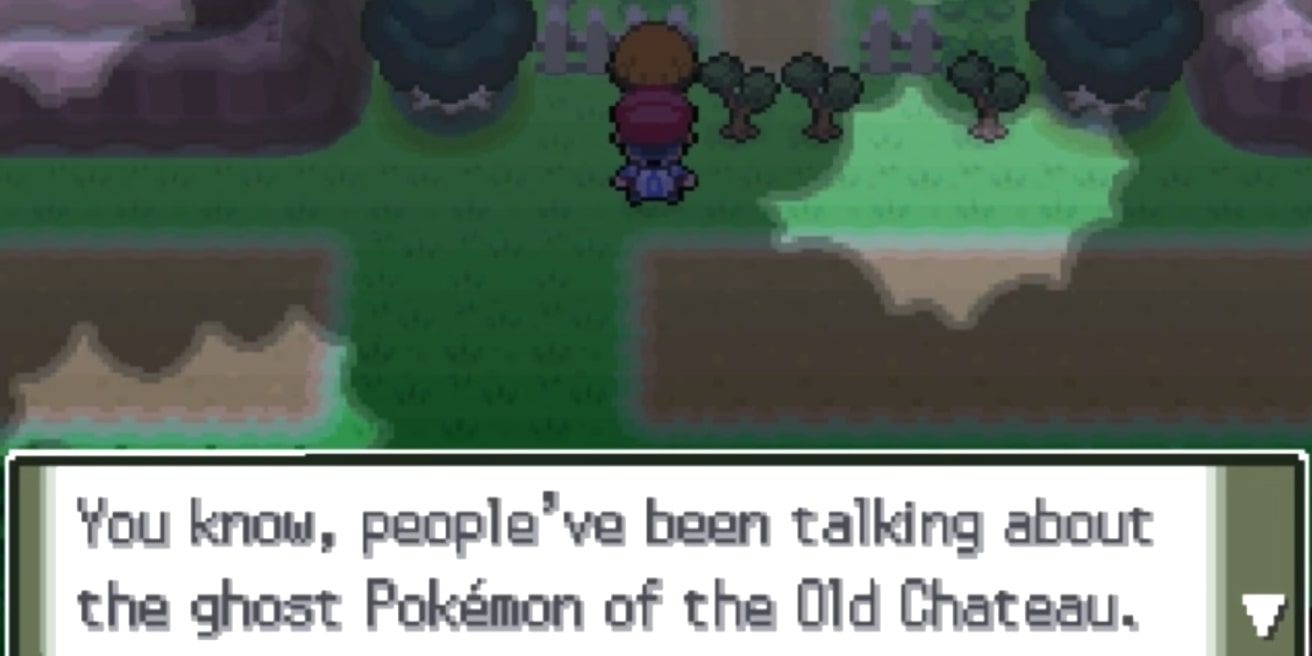 Gardenia in front of the Old Chateau in Pokemon Platinum