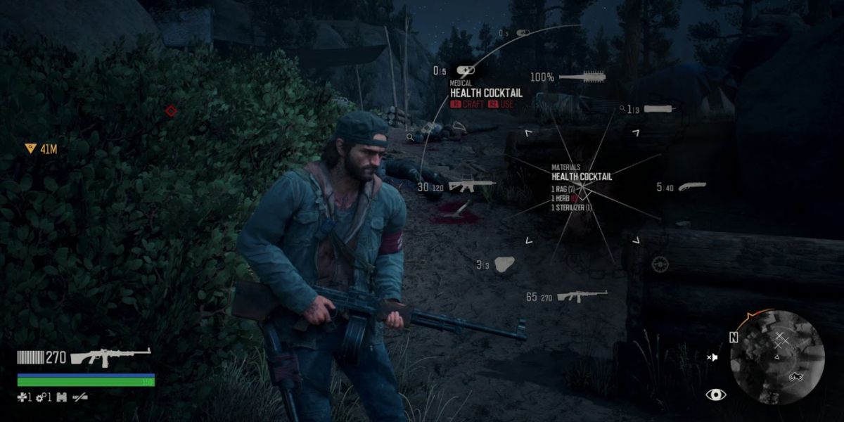 Deacon crafts a health cocktail in the survival wheel.