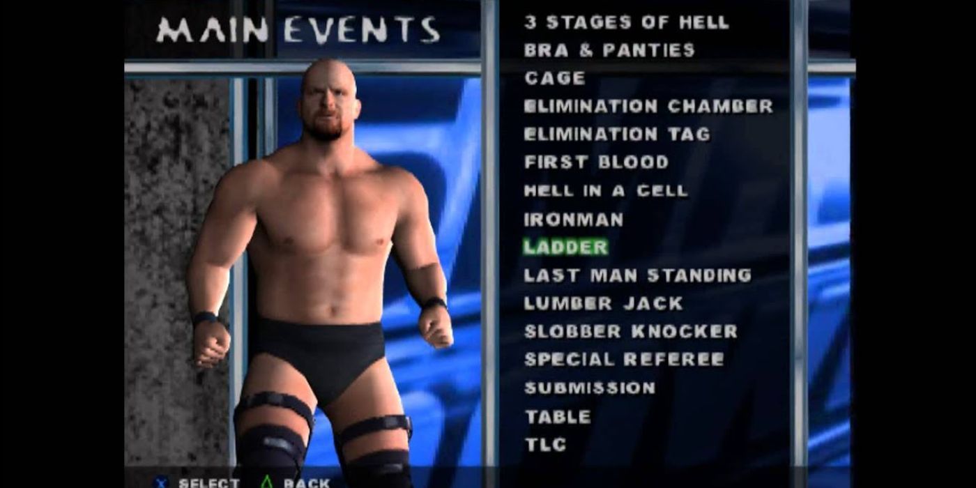 The Main Event match type screen in SD HCTP with Stone Cold Steve Austin to the side