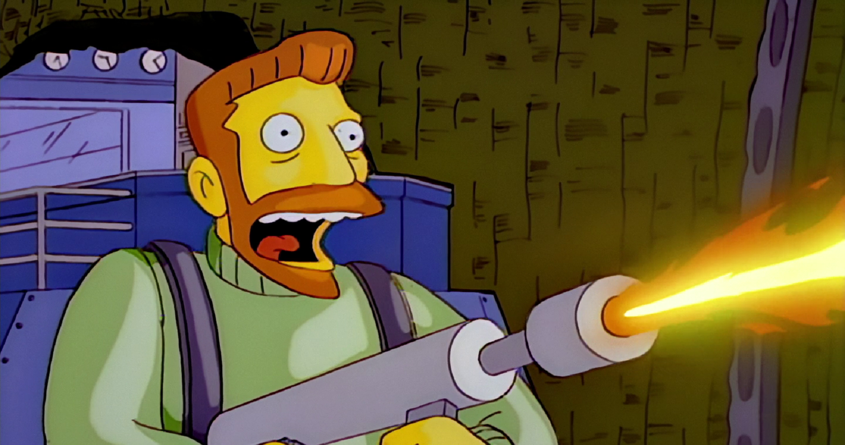 Hank Scorpio with a flamethrower