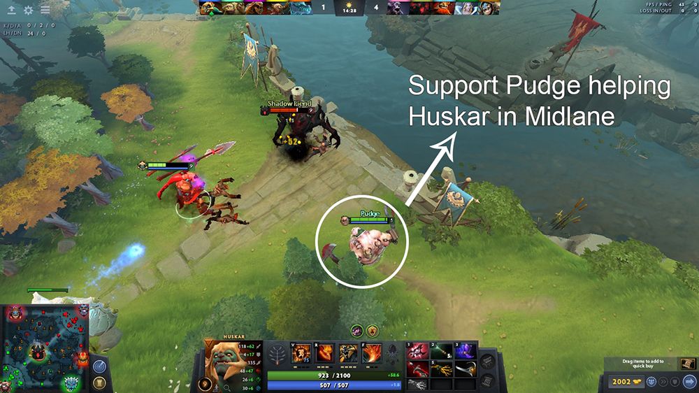 Huskar and Support ganking Midlane