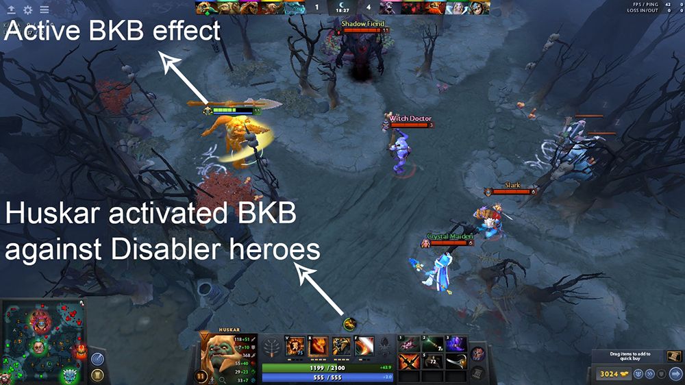 Huskar using Black King Bar against enemies