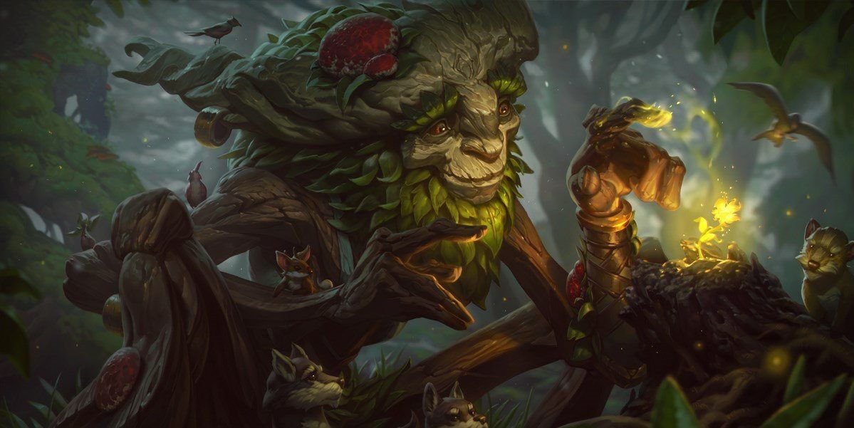 Splash Art of Ivern from League of Legends playing in a forest