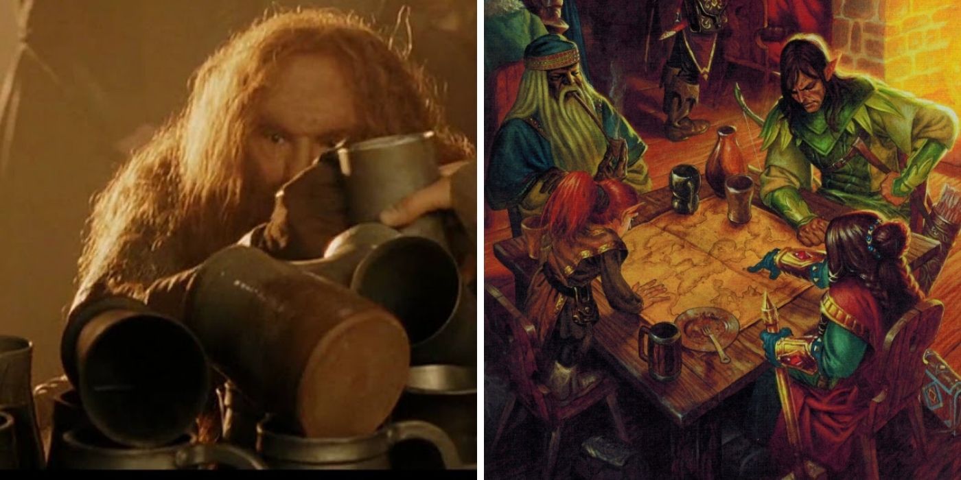 Lord of the Rings - Gimley getting drunk - Dungeons and Dragons - An adventuring party at a tavern table