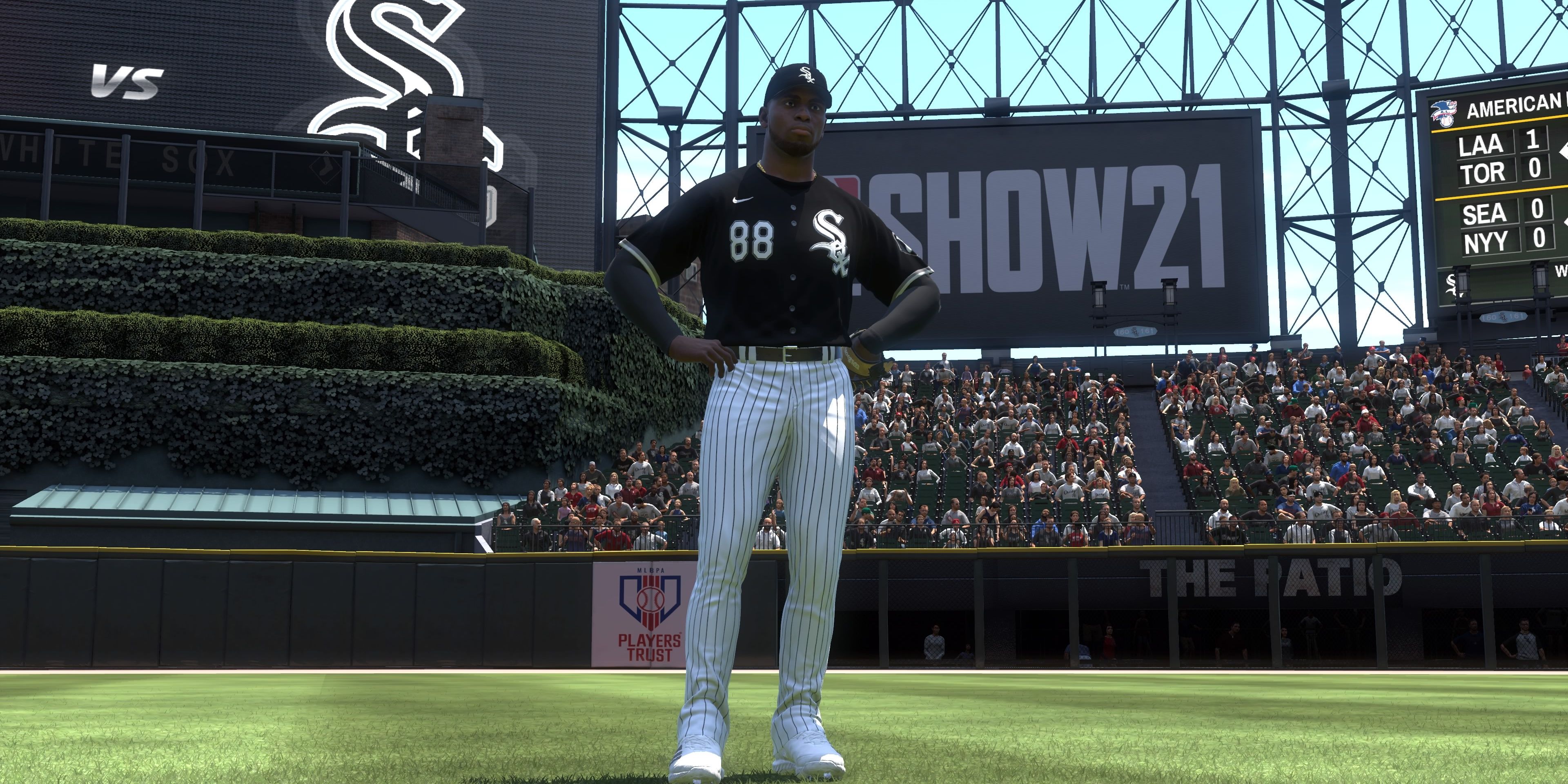 Luis Robert standing in center field