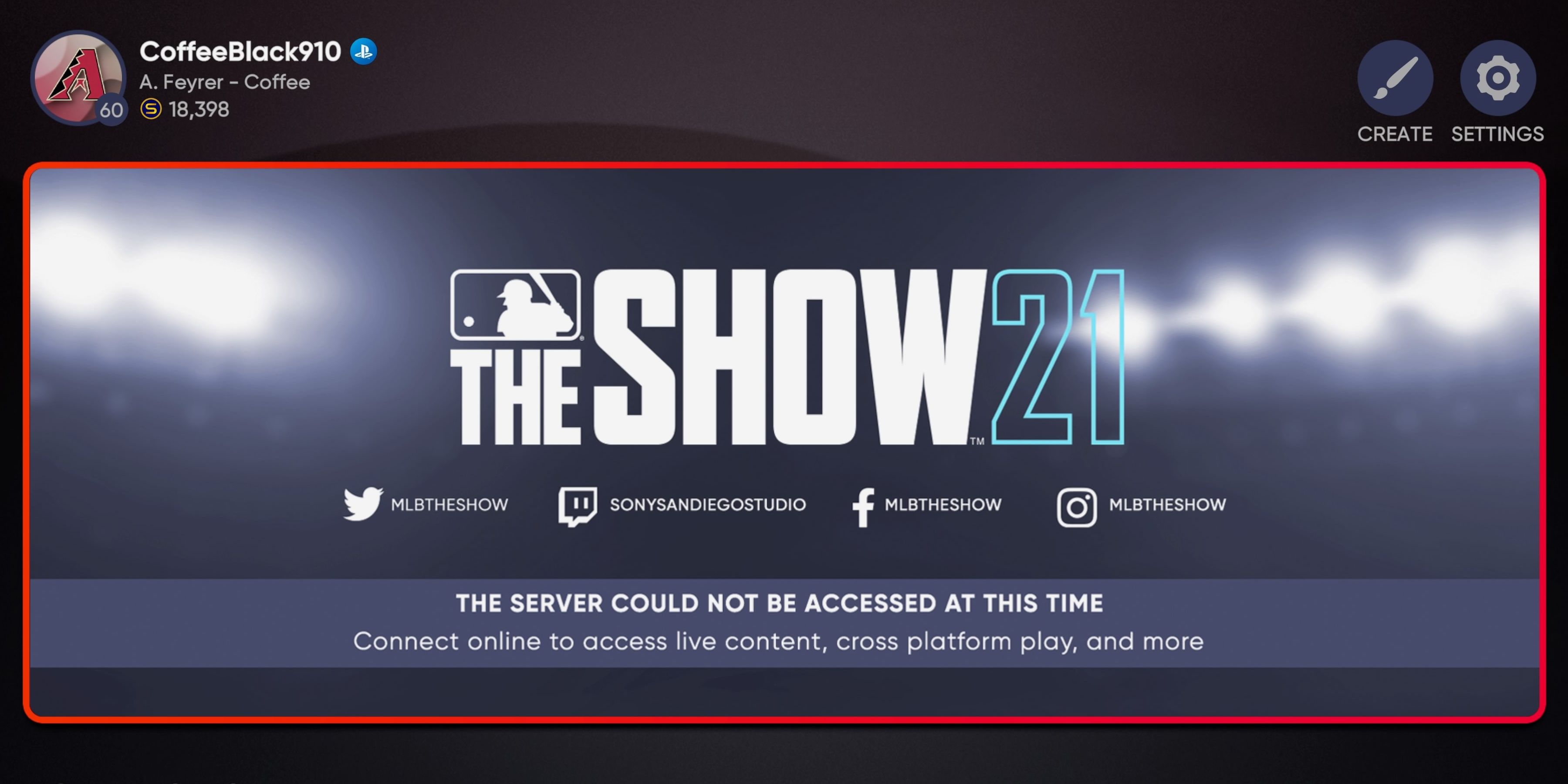 MLB The Show 21 servers down
