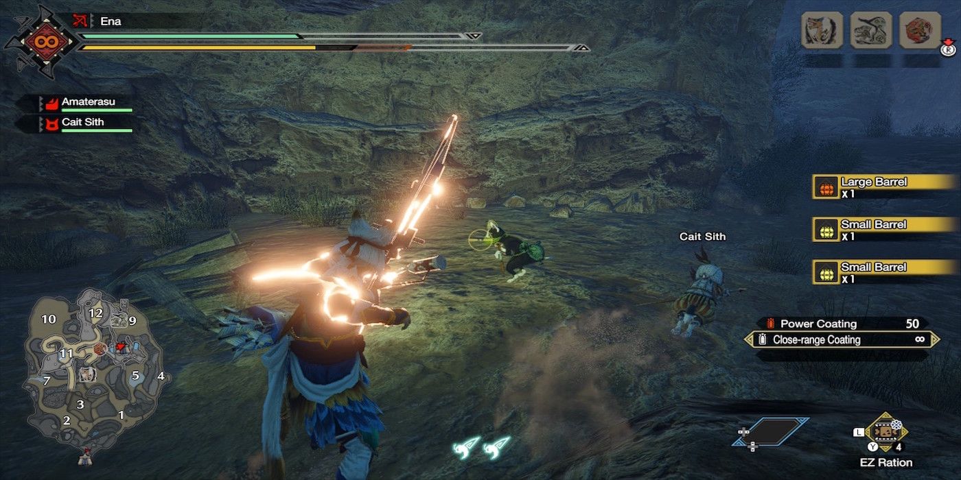 hunter using bow on Wild Felyne
