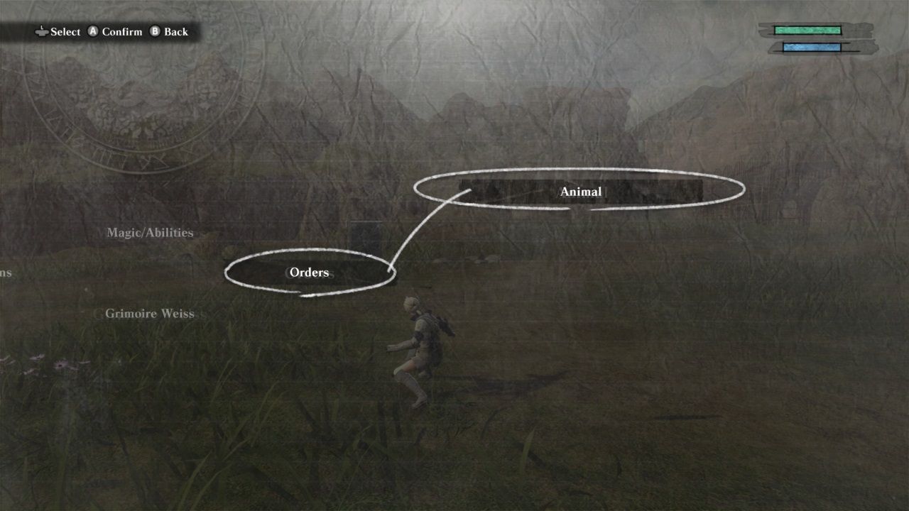 Nier Replicant animal orders menu