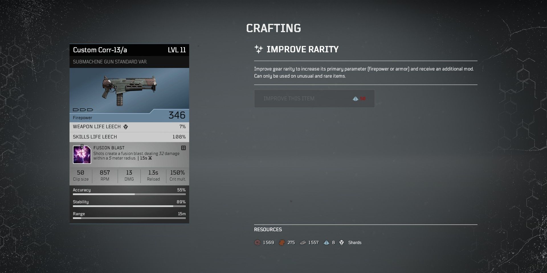 Outriders Crafting Improve Rarity Menu