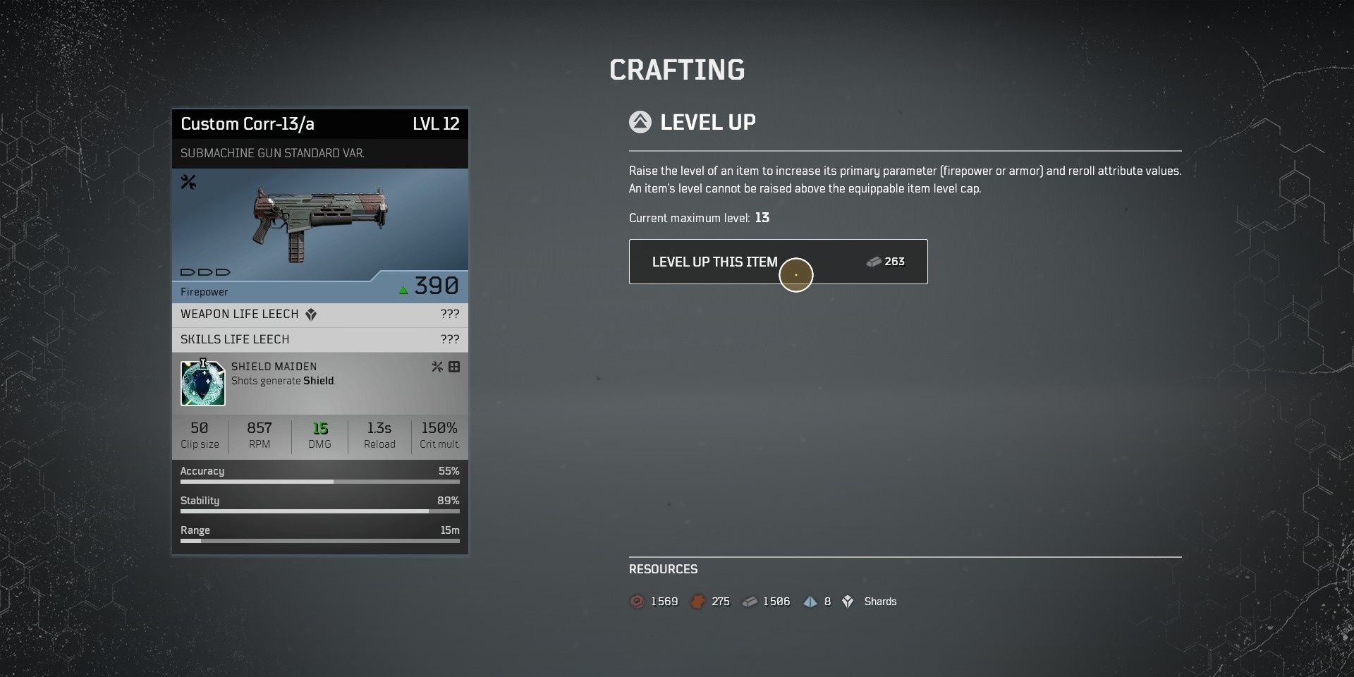 Outriders Crafting Level Up Menu