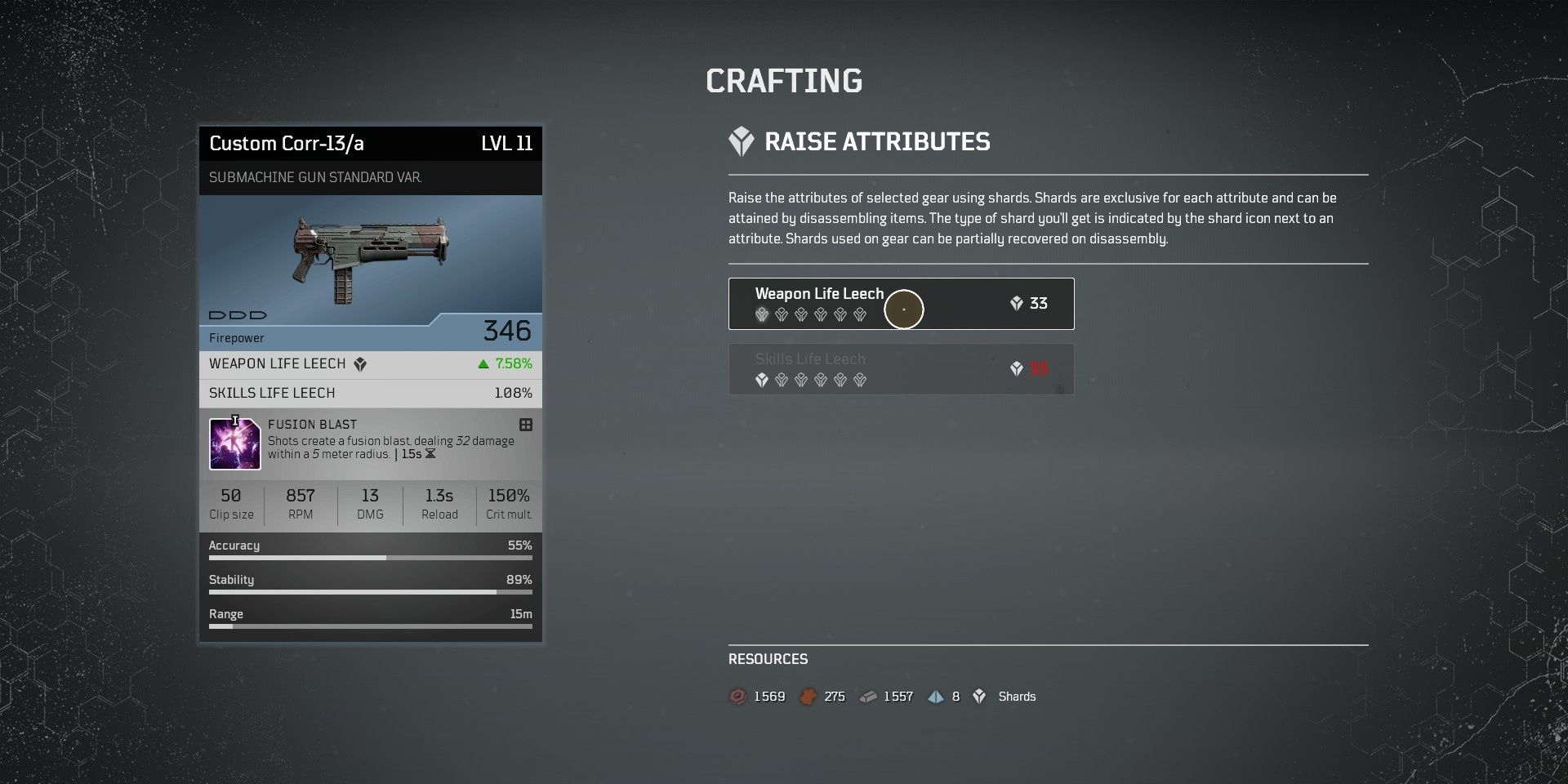 Outriders Crafting Raise Attributes Menu