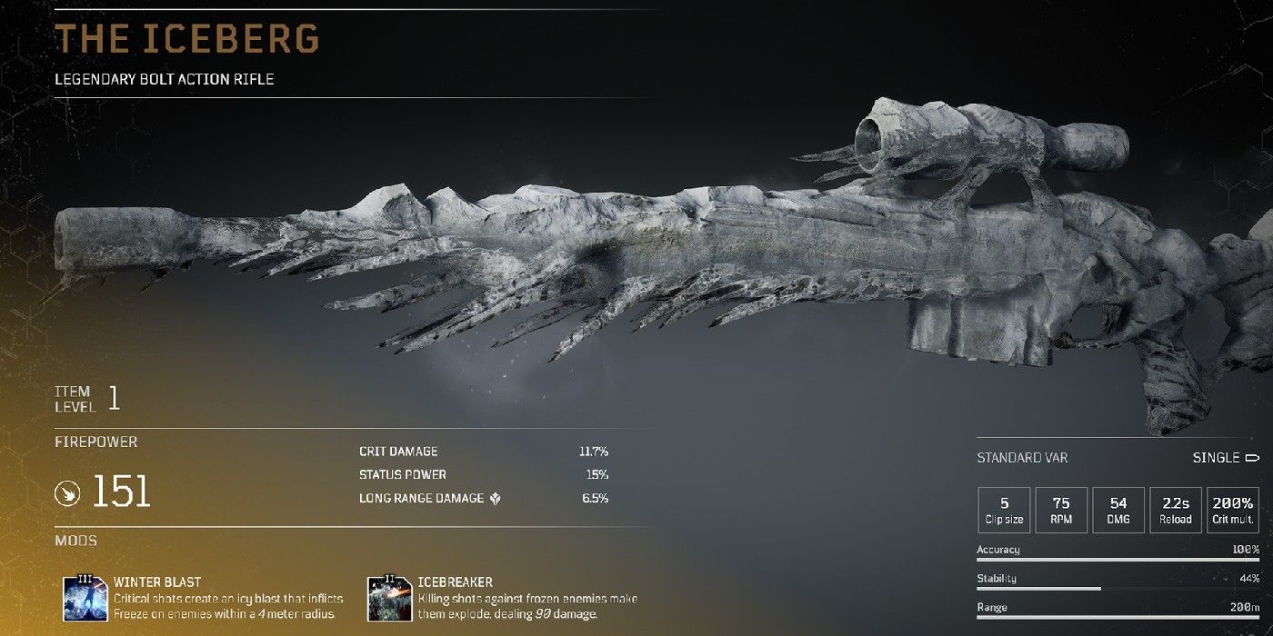 outriders the iceberg legendary weapon