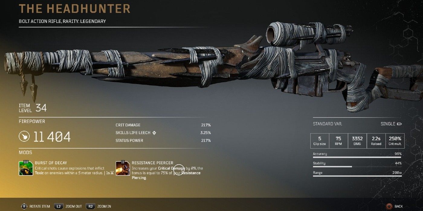 outriders the headhunter legendary rifle