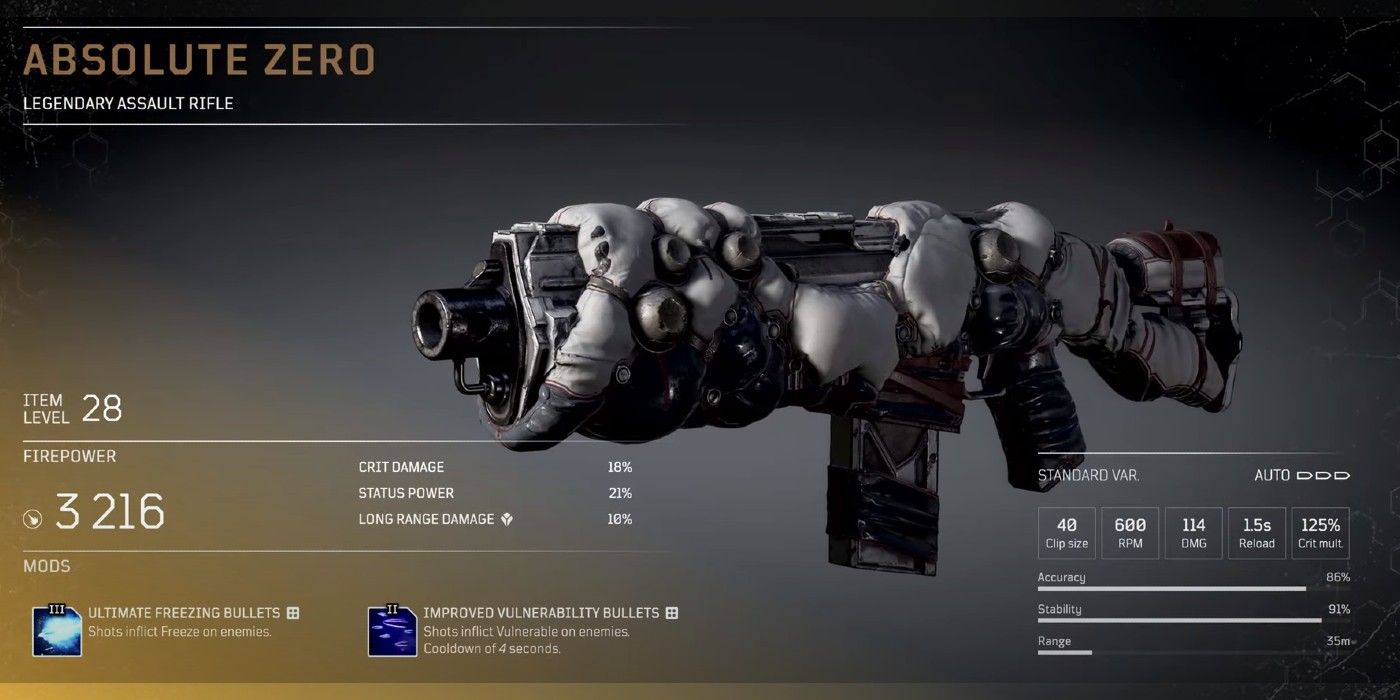 outriders absolute zero legendary assault rifle