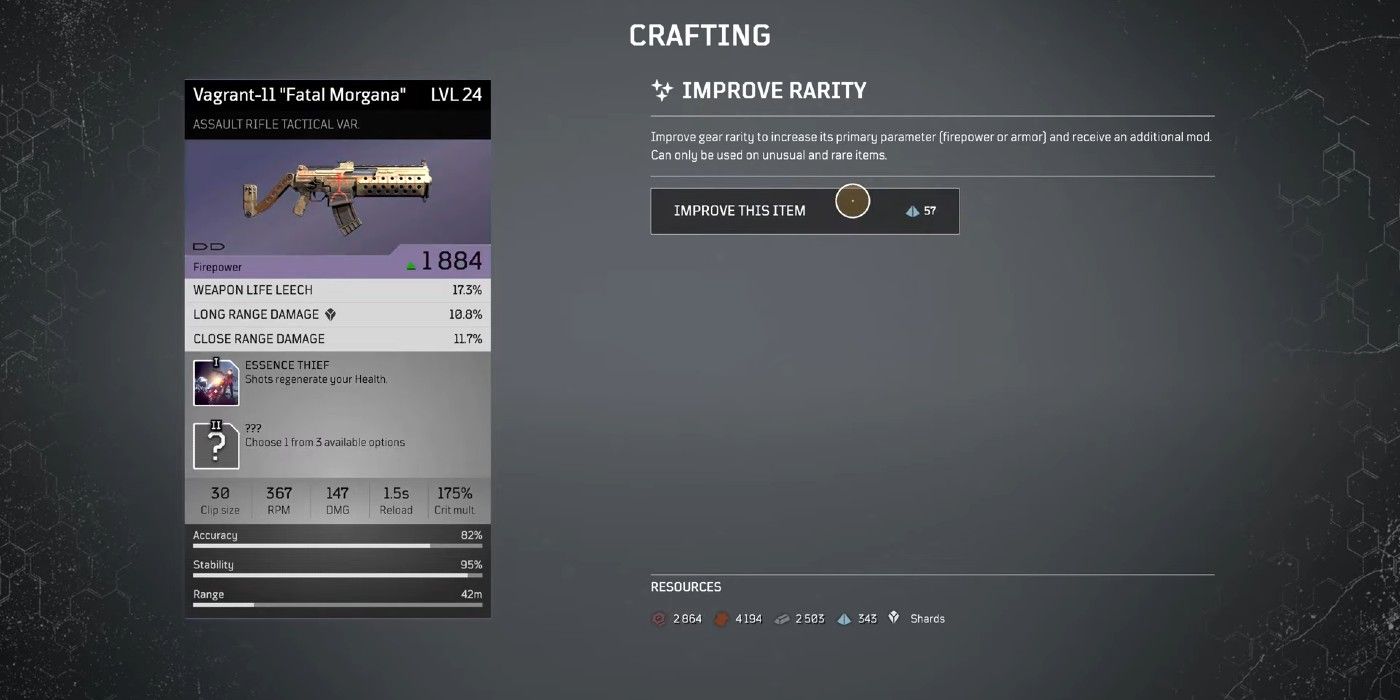 outriders titanium crafting menu
