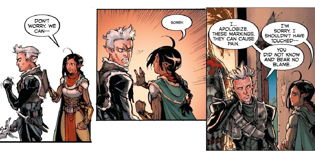 Dragon Age: The Blue Wraith - Fenris over reacts to a touch on his markings