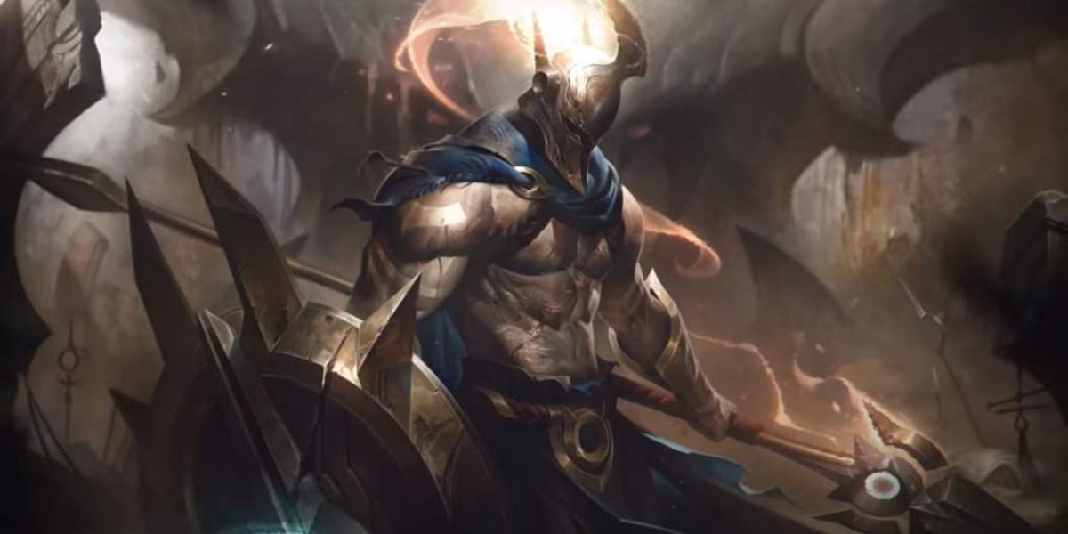 Pantheon in their Splash Art from League of Legends