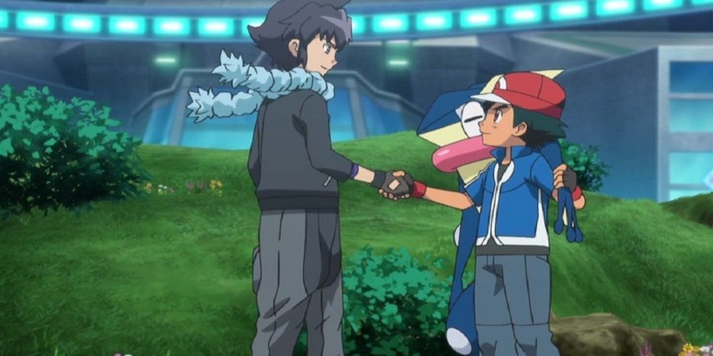 Ash and Alain Shake Hands After a Hard Fought Battle