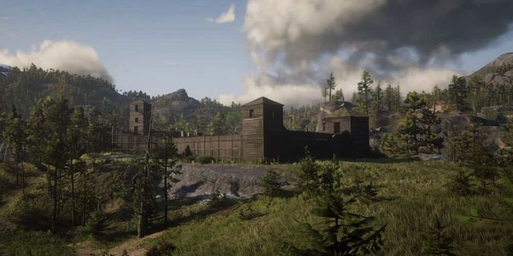 A wide shot of Fort Wallace in the middle of New Hanover's flora.