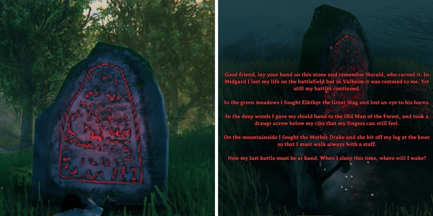 Runestones in Valheim and Harald's text on one