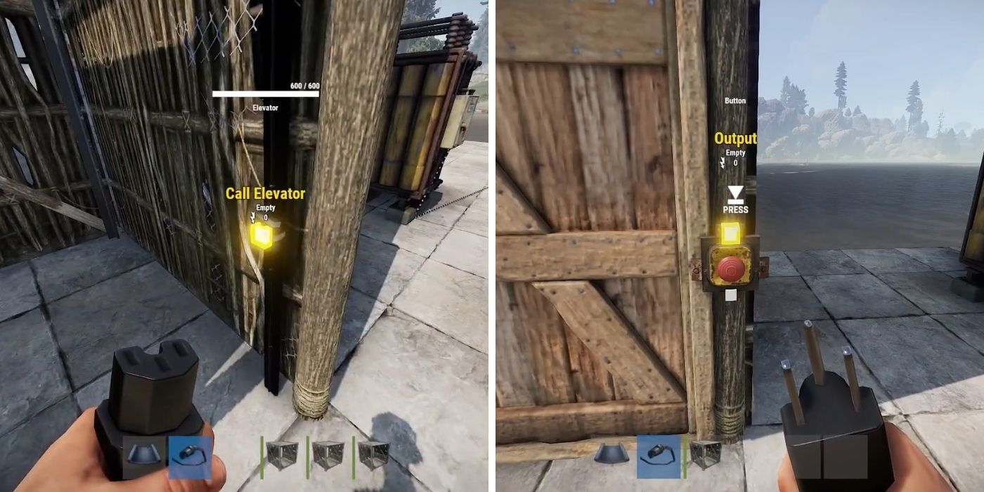 Rust: A Call Elevator socket - A red button with a power output