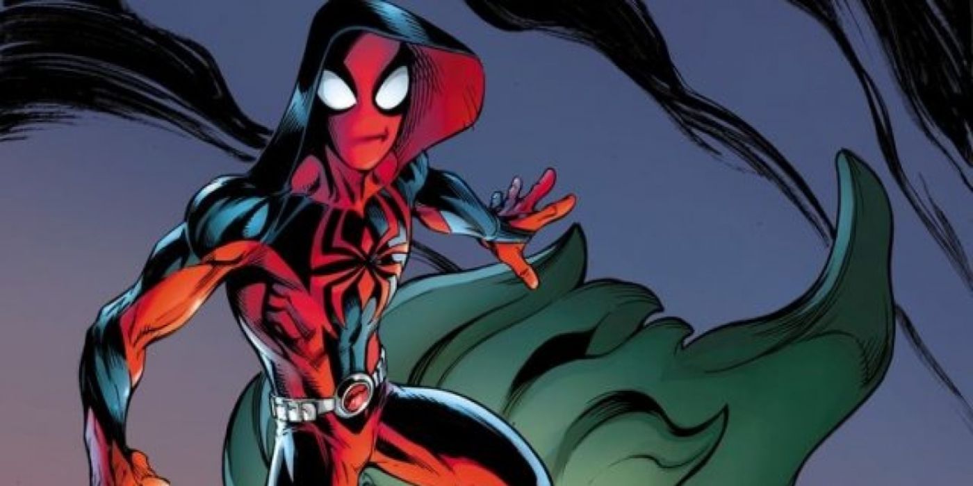 Ben Reilly in his new Scarlet Spider suit atop the torch of the Statue of Liberty in the comics