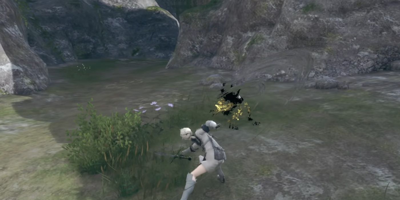Nier Replicant V1.22: Nier Attacking The First Shades Right Outside The Village