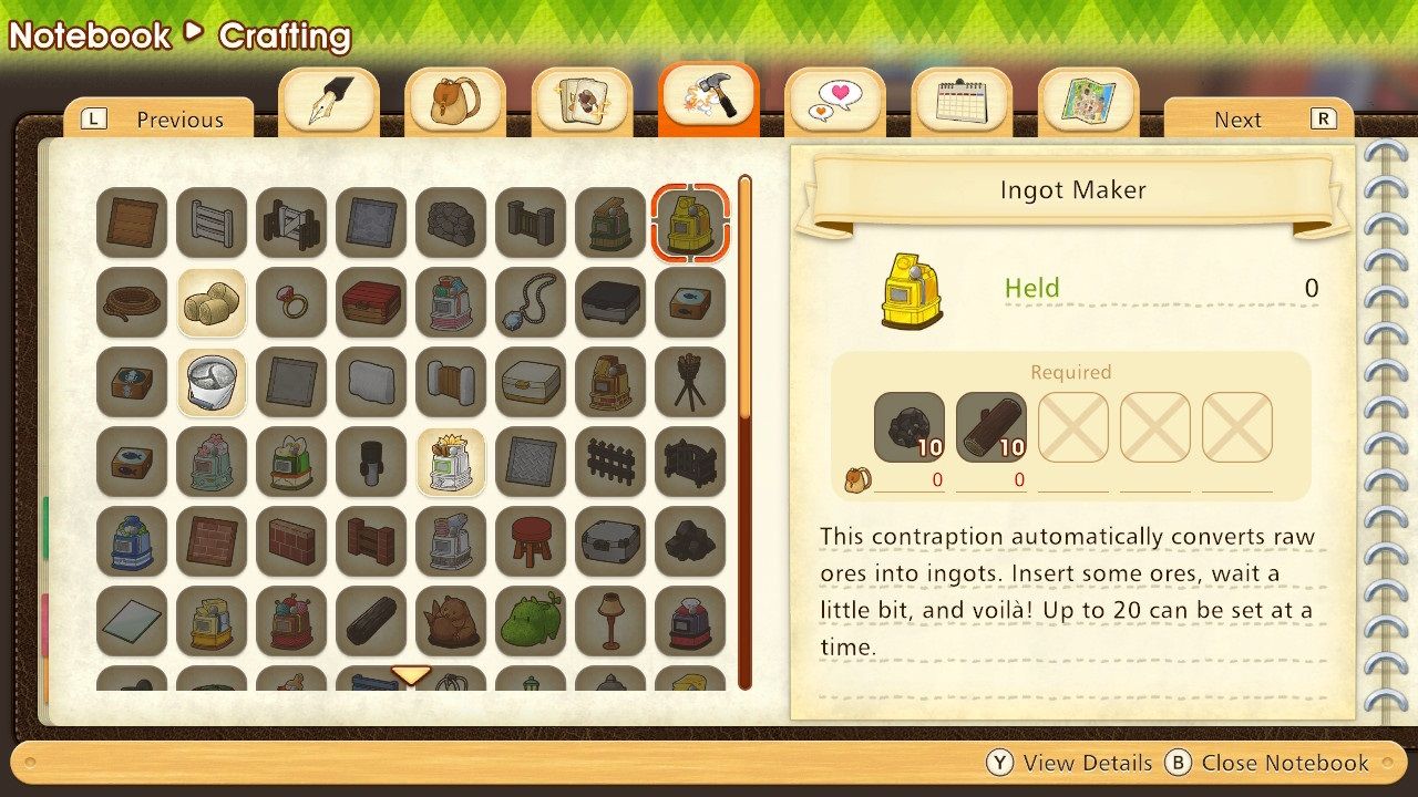 Story of Seasons Pioneers of Olive Town Ingot Maker recipe