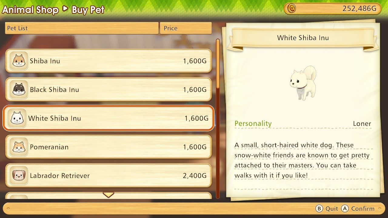 Story of Seasons Pioneers of Olive Town White Shiba Inu