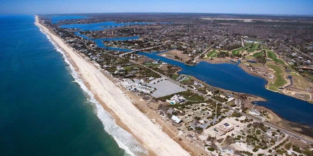Airplane view of The Hamptons Beaches in New York