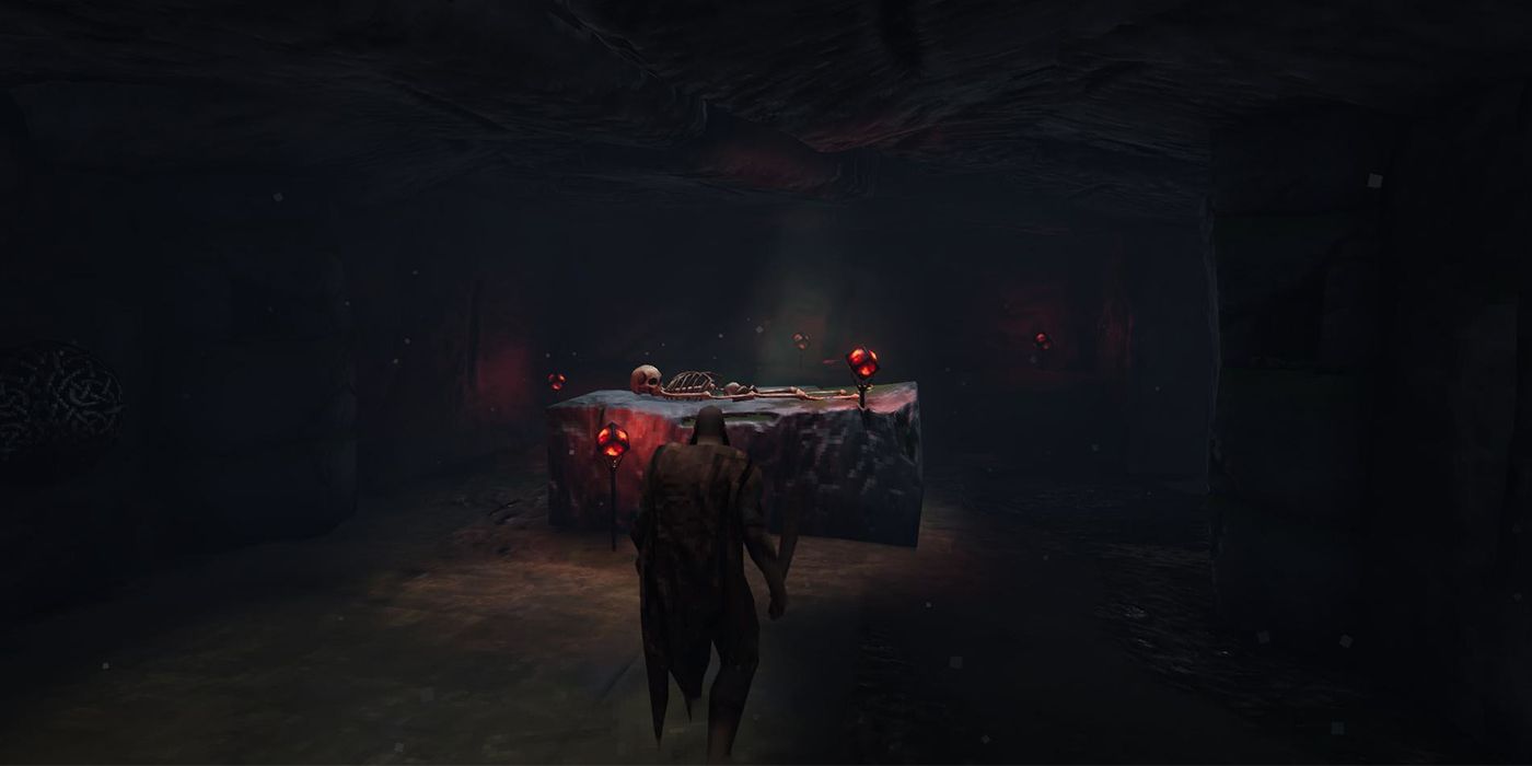 Valheim An Skeleton Laying On A Stone Platform