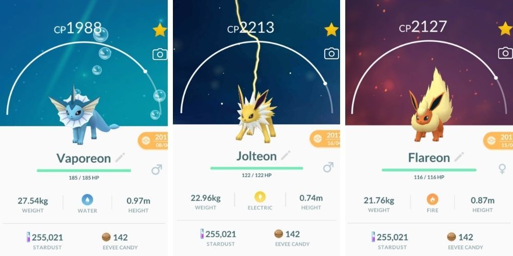 Pokemon Go Vaporeon, Jolteon and Flareon