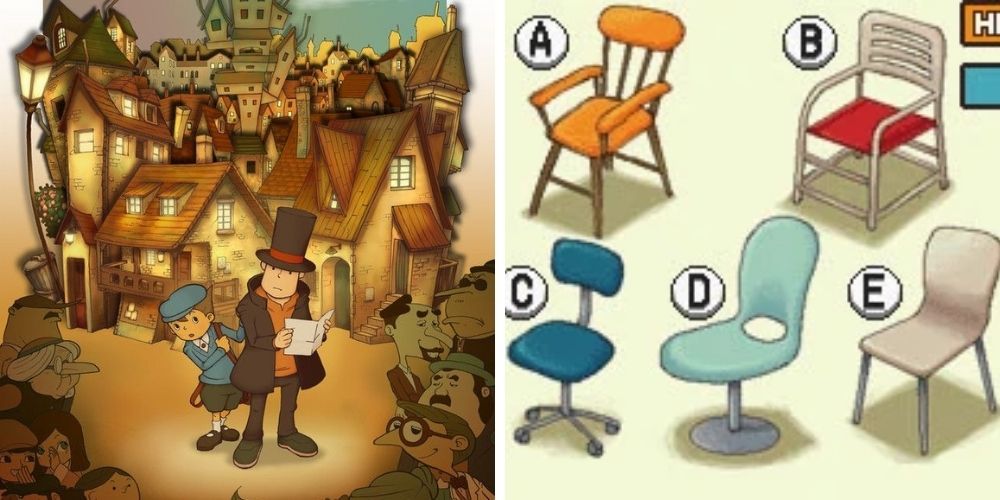 Layton and the curious village cover art and the which chair puzzle