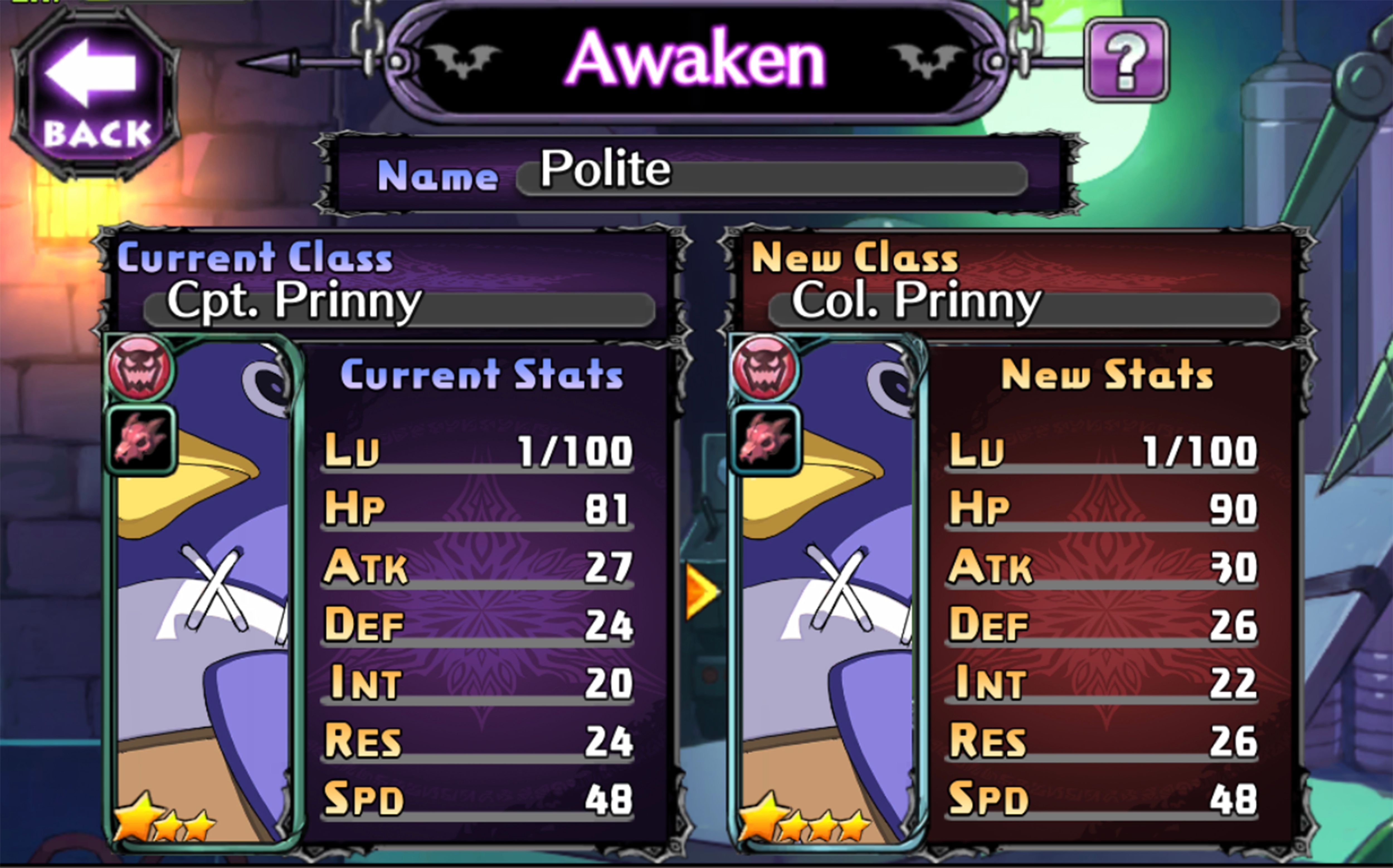 Awakening menu in Disgaea RPG