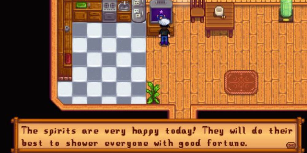 The TV announces the daily luck stat.