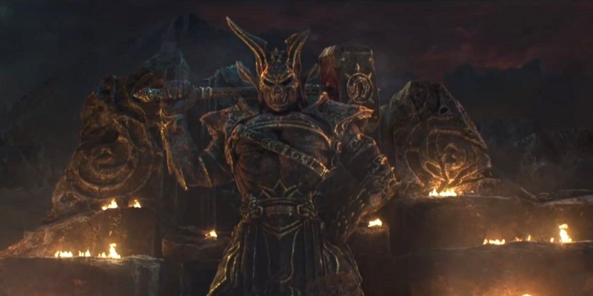 A statue of Shao Kahn in Mortal Kombat