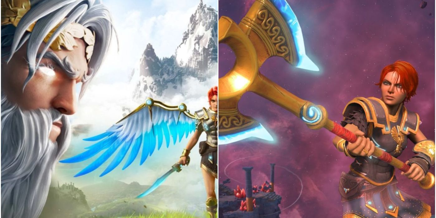 Immortals Fenyx Rising split image Zeus Fenyx