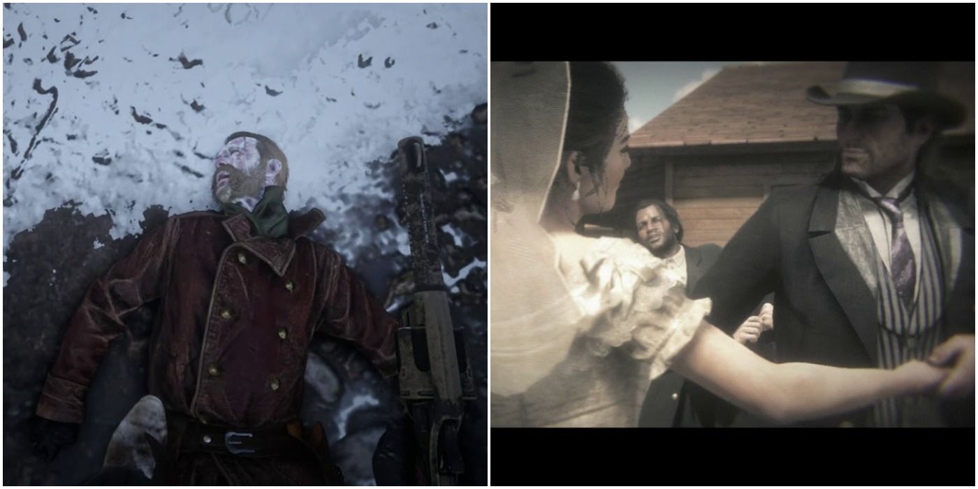 Micah's lies dead (left) as John and Abigail celebrate getting married (right)