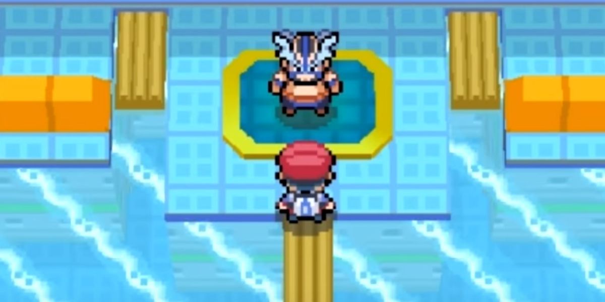 Crasher Wake inside of his gym, Pokemon
