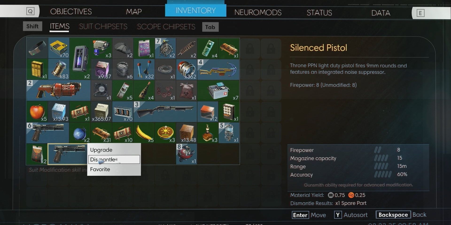 Prey dismantle weapons menu