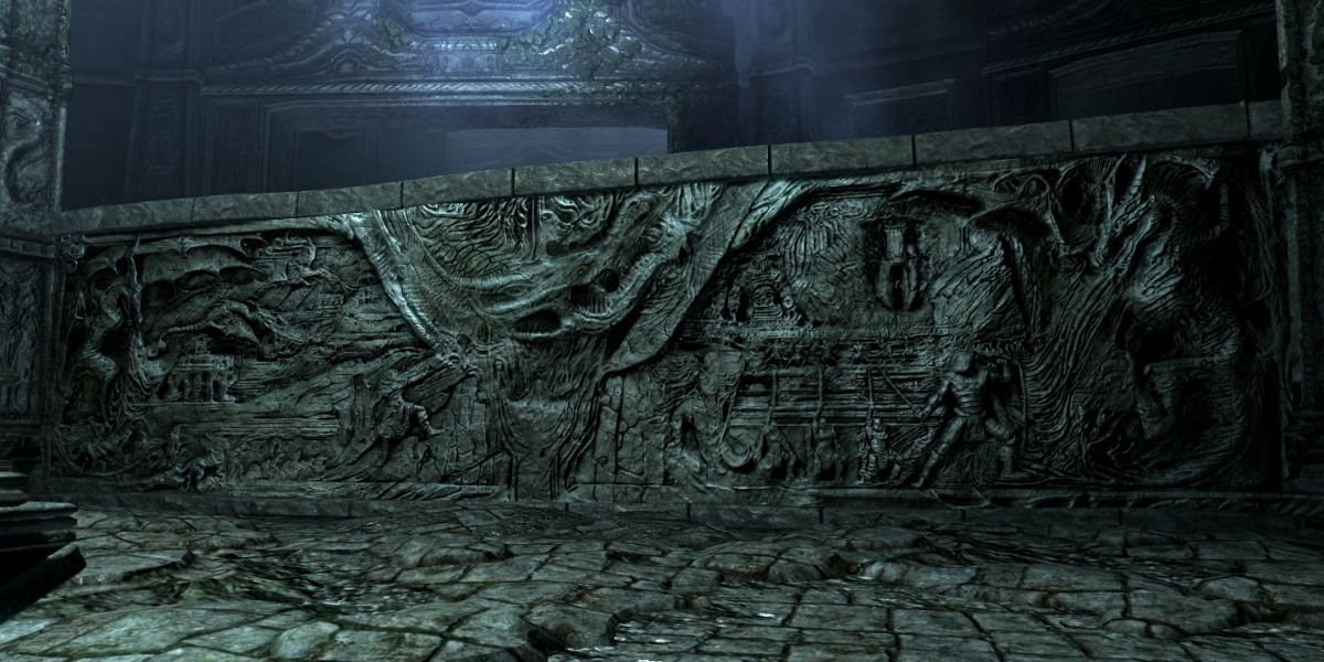 Alduin's Wall In Sky Haven Temple, Skyrim