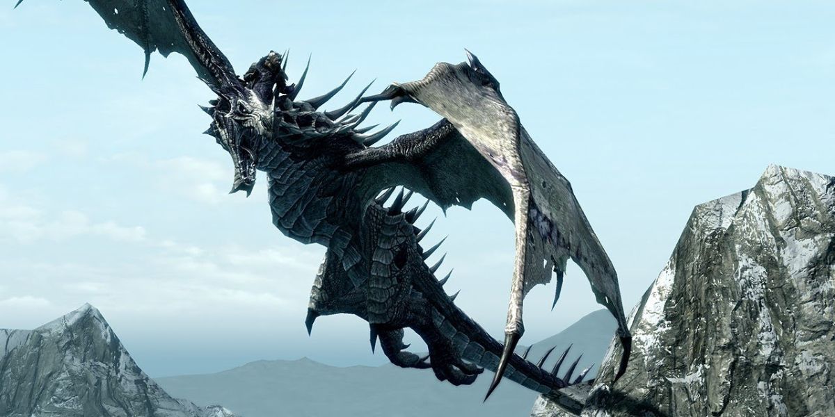 Dragon Attacking On A Mountain, Skyrim