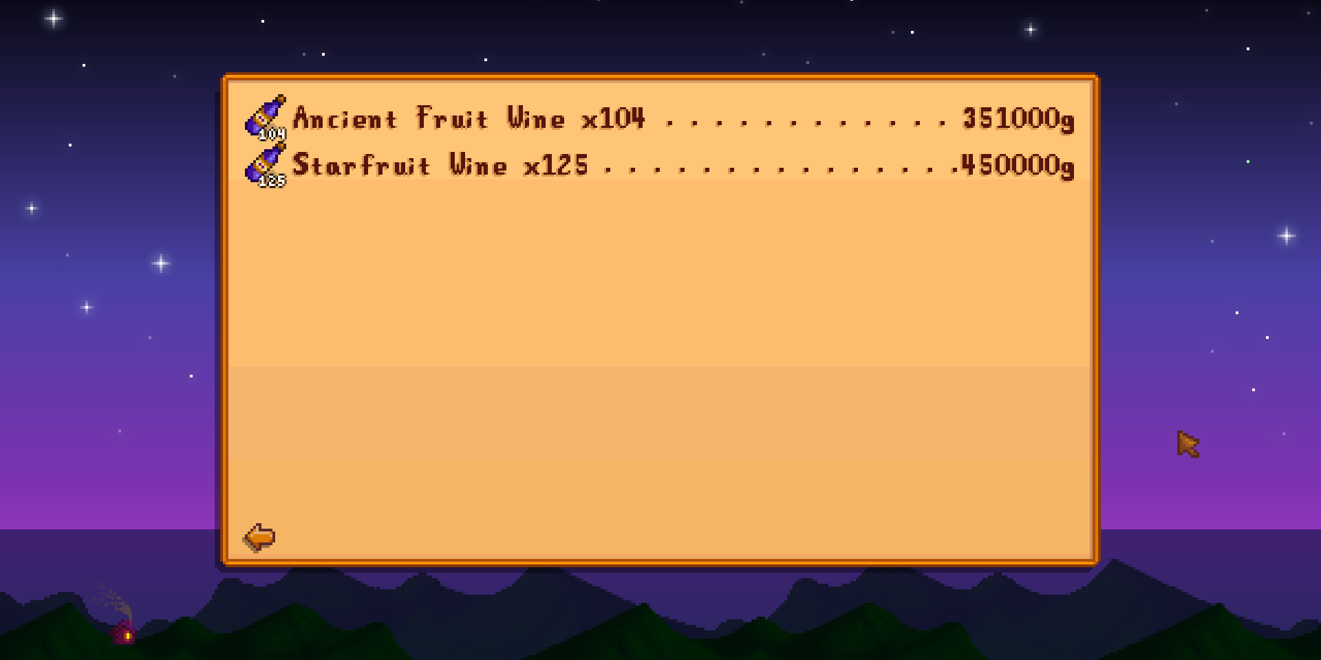 screenshot of expensive wine being tallied at the end of the day